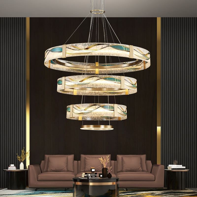 珐琅彩全铜客厅吊灯轻奢家装大气餐厅F灯卧室灯挑高跃层别墅新中