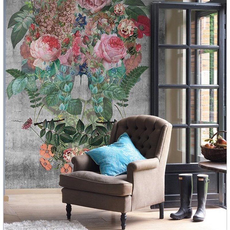 个性时尚创意艺术灰色玫瑰花壁画卧室玄关餐厅Q背景墙墙纸壁纸墙