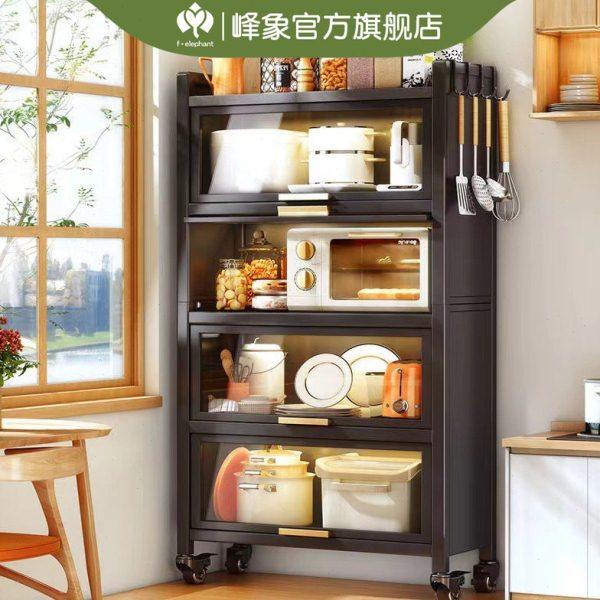 香港f-elephant厨房置物架落地多层置物柜带门多功能橱柜电器储物