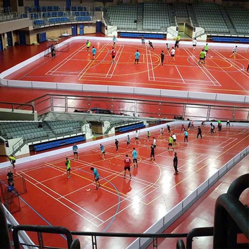 旱地冰球生产厂家k挡板40x20米标准场地塑料挡板旱地小围挡围栏