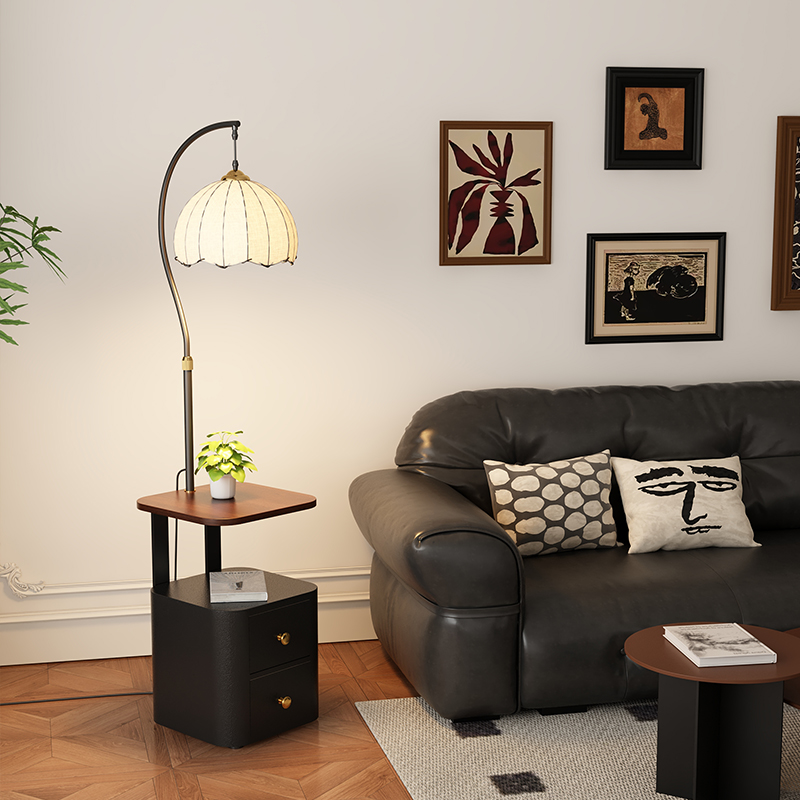 落地灯床头柜一体中古风