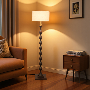 实木中古风落地灯直播间装饰氛围灯客厅立式台灯沙发旁中式复古灯