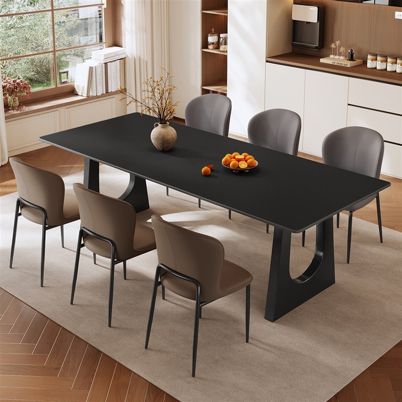 岩板餐桌家用小户型2025新款长方形F洽谈桌椅组合长条商务会议桌