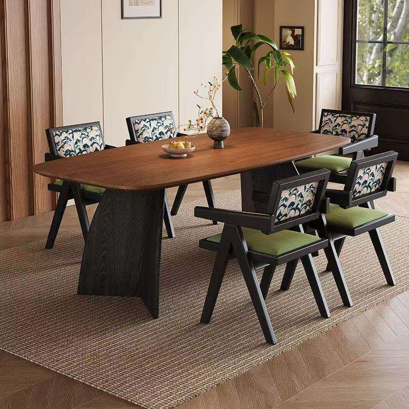 中古风实木餐桌椅家用法式小户型长方形岩板餐桌现代简约复古饭桌