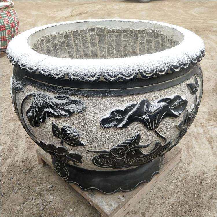 石雕鱼缸花盆青石水缸天然石头荷花缸养鱼池门海石缸庭院圆形石槽