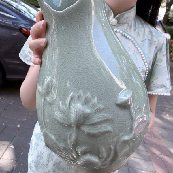 实物展示，手工爆款高货，国礼汝瓷豆绿釉和谐瓶花瓶摆件客厅禅意