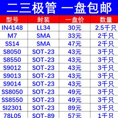 二三极管 1N4148 SS14/8050/8550 S8050/8550/9012/9013/9014现货