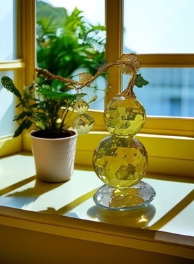 S2025新款黄色k9水晶葫芦摆件客.厅装饰摆件
