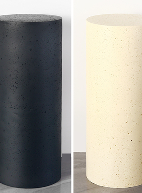 圆柱形底座石材石墩基座客厅落地大理石柱摆件P展示架洞石雕塑摆