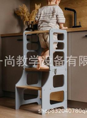 蒙特梭利可调节站立塔儿童学习塔带滑梯厨房台阶凳learning tower