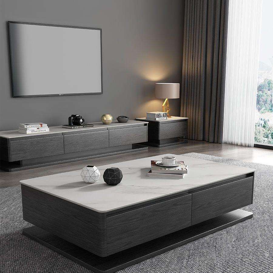 意式极简茶几电视柜斗柜方形岩板轻奢简约现代客厅家用套装