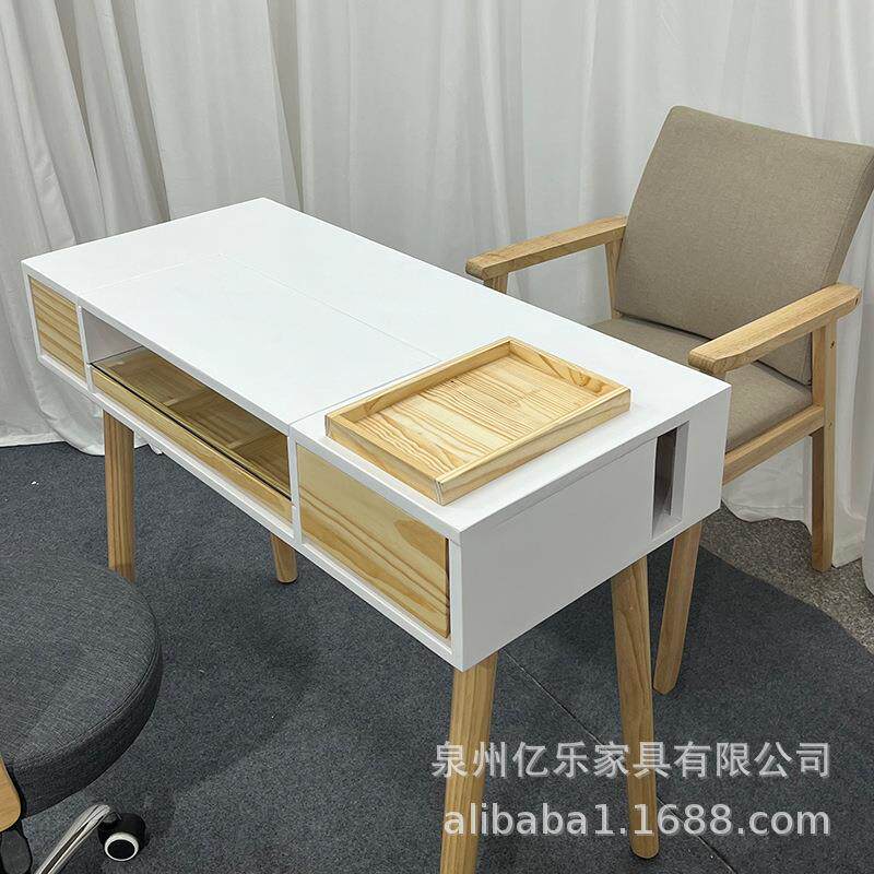 日式美甲桌实木美甲台单双人简约现代多功能白色美甲桌椅组合套装