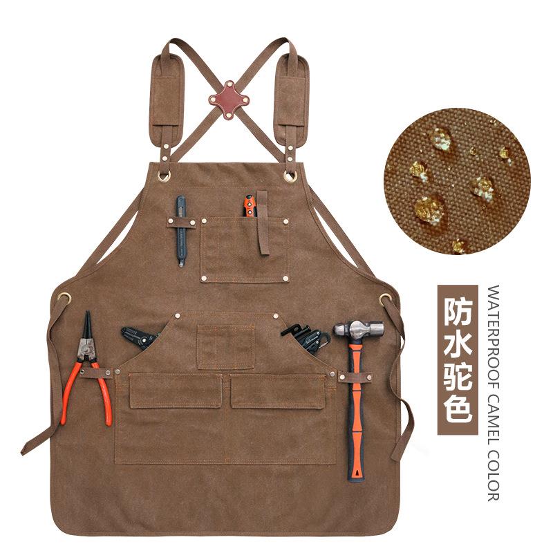 亚马逊跨境户外防水烧烤帆布围裙女咖啡厅LOGO工作服工匠手作印字