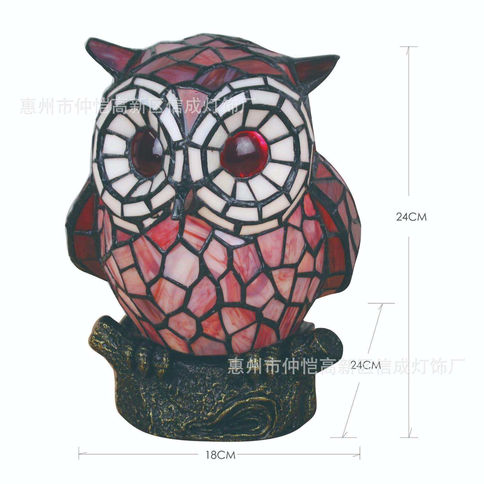 外贸跨境蒂凡尼复古招财粉红色猫头鹰台灯时尚酒吧餐桌书房氛围灯