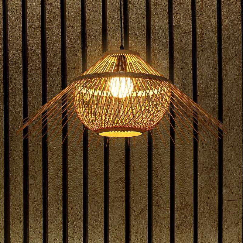 新中式日式茶室书房灯餐厅个性田园灯笼竹编吊灯客厅竹艺饭店灯具
