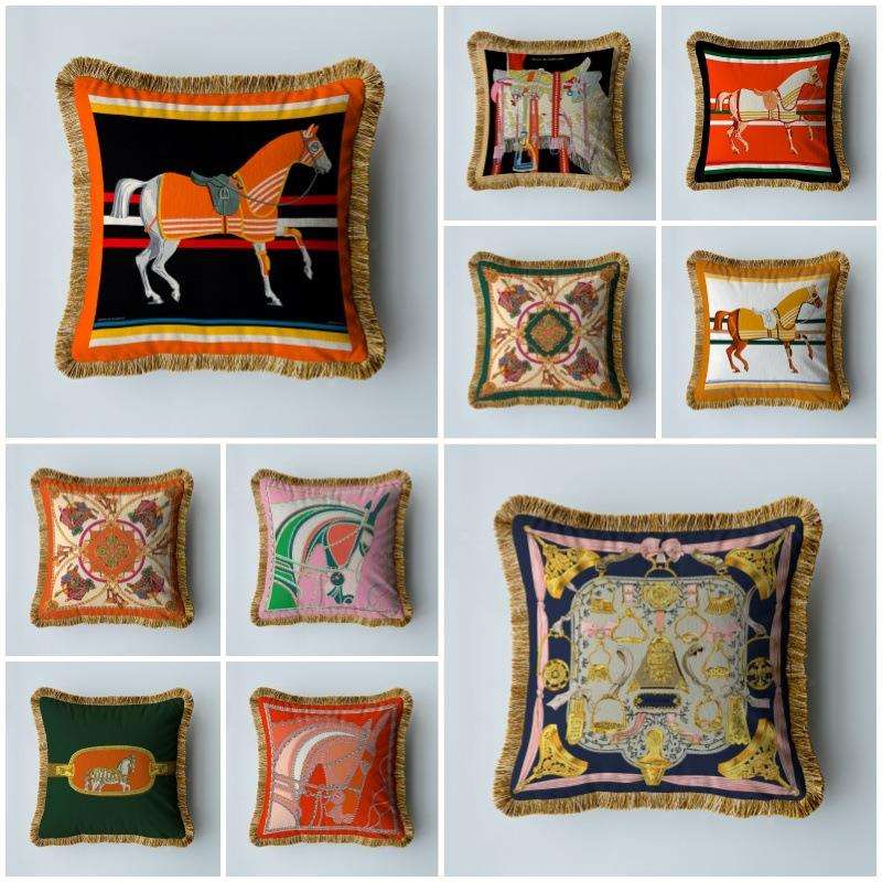 2时尚高档样板间装饰抱枕 雪尼尔双面印花嵌绳方靠垫沙发护腰靠枕