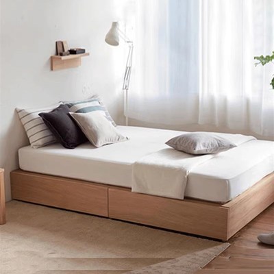 灵木巧智无床头实木床小户型榻榻米床橡木无靠背箱体床抽屉气压床