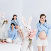 23年兔年d影楼孕妇情侣主题新款 孕妈咪主题夫妻拍照 简约蓝色衬衫