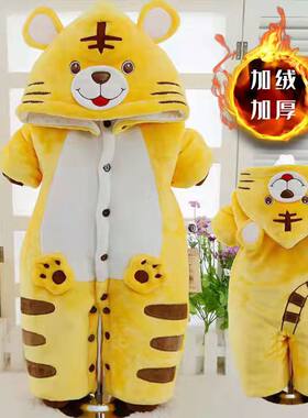 婴儿冬季哈衣宝宝加厚连身衣u外出爬服3-6-9个月1岁半虎年超萌棉