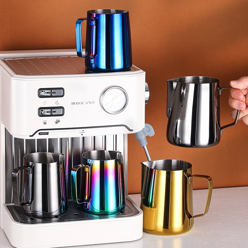 304不锈钢拉花杯 尖嘴拉花缸电镀打奶缸内刻度专业拉花缸咖啡器具