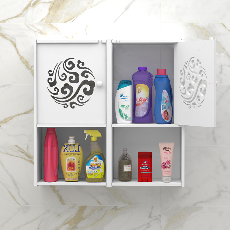 免打孔卫生间置物架吸壁式浴室开门收纳架洗漱台墙上牙杯架壁架