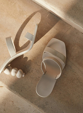 透明拖鞋外穿女夏ins潮时尚白色方头高跟凉拖细跟凉鞋女网红半托