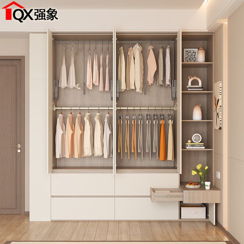 奶油风转角衣柜家用卧室分段式大衣柜床头柜一体小户型定制A67