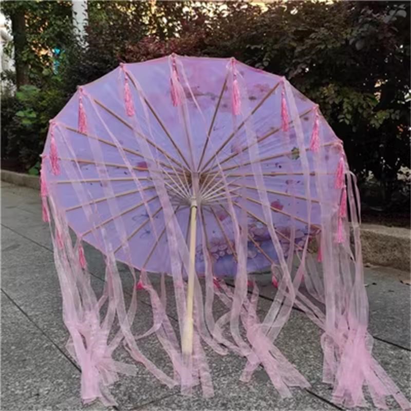 流苏飘带伞表演舞蹈伞道具古代古装油纸古典伞摄影服古风走秀拍照