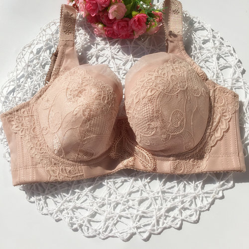 收副乳大胸显小夏k季超薄款蕾丝全罩杯大码文胸聚拢调整型白色内