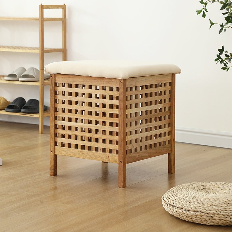 实木简易收纳换鞋凳简约原u木储物凳玄关凳子软垫家用可坐沙发凳