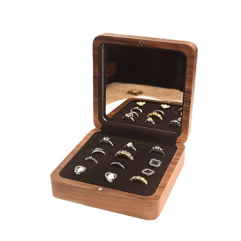 大容量胡桃木首饰盒绒布内衬珠宝首饰收纳盒戒指手表首饰盒子托盘