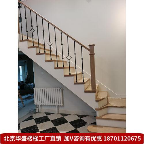 北京实木楼梯铁艺护栏阁楼别墅室内楼梯旋转楼梯R整体楼梯铜艺护