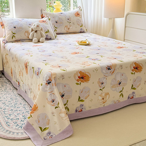 2024新款秋冬加厚磨毛床单单件纯棉D100全棉被单枕套三件套a类母