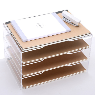 A4桌面横向文件收纳架透明亚克力文件柜文件筐书桌文件夹多层文件