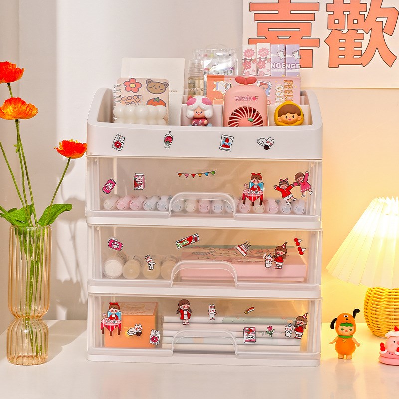 桌面收纳盒学生抽屉式置物架文具办公书桌宿舍整理透明书琪炎