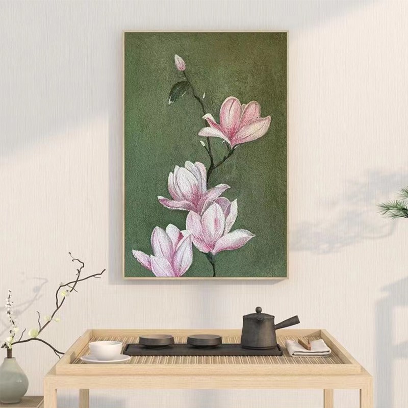 新中式植物花卉客厅背景墙装饰画艺术酒店民宿玄关走廊挂壁画艺术图片