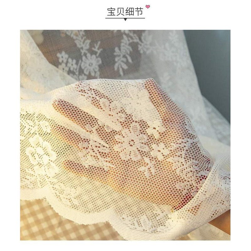 免打孔韩式蕾丝窗帘门帘厨房半帘短帘隔断白色纱帘穿杆帘送伸缩杆