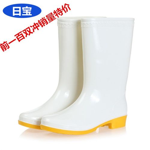 高筒食品卫生靴白色雨鞋女中筒冬季防滑防水成人雨鞋男水鞋耐酸碱