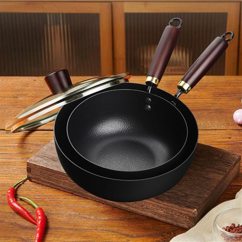 郭老怪24cm锤纹小炒锅无涂层加厚D圆形平底不粘锅耐高温老式炒菜