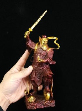王灵关铜像小号精工黄铜灵官爷20公分铜器工艺品摆件