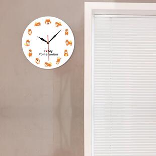 博美犬墙面挂钟 宠物犬波美拉尼亚犬时钟家居客厅装饰墙钟跨境