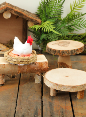 森系木墩小凳子摆设微景观娃屋迷你展示架幼儿园T植物角装饰木头