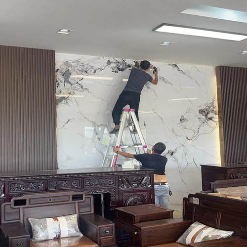 仿岩板大理石电视背景墙客厅竹木纤维集成护墙板简约影视墙布壁画