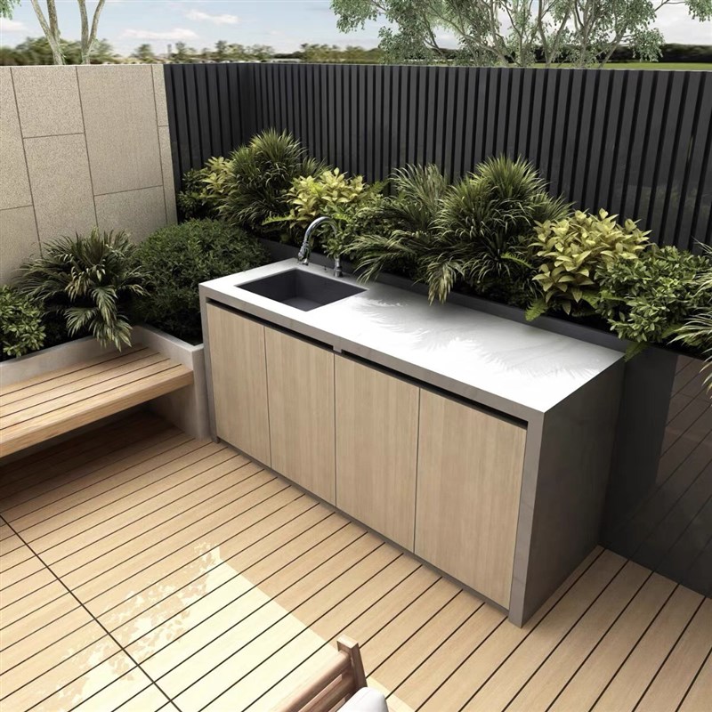 高级户外庭院洗手台岩板岛台防水操作台拖把池洗手台一体盆储物柜