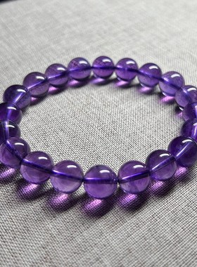 天然水晶手链乌拉圭紫水晶手链通体油亮深紫色紫水晶男女款