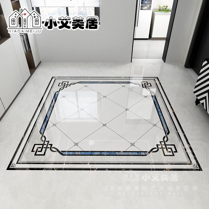 简约大气客厅拼花地砖800x800白灰色别墅入户玄关大理石造型瓷砖