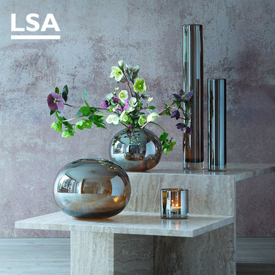 英国LSA Epoque复古水晶玻璃花瓶琥珀色轻奢手工花器插花装饰摆件