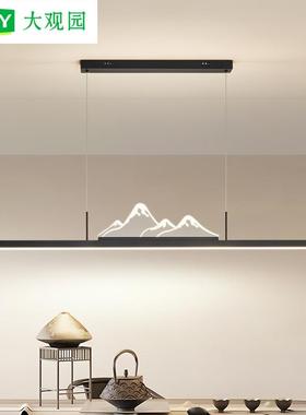 餐厅灯新中式长条吊灯现代简约山峦映月茶室吊灯饭厅中山灯具055L