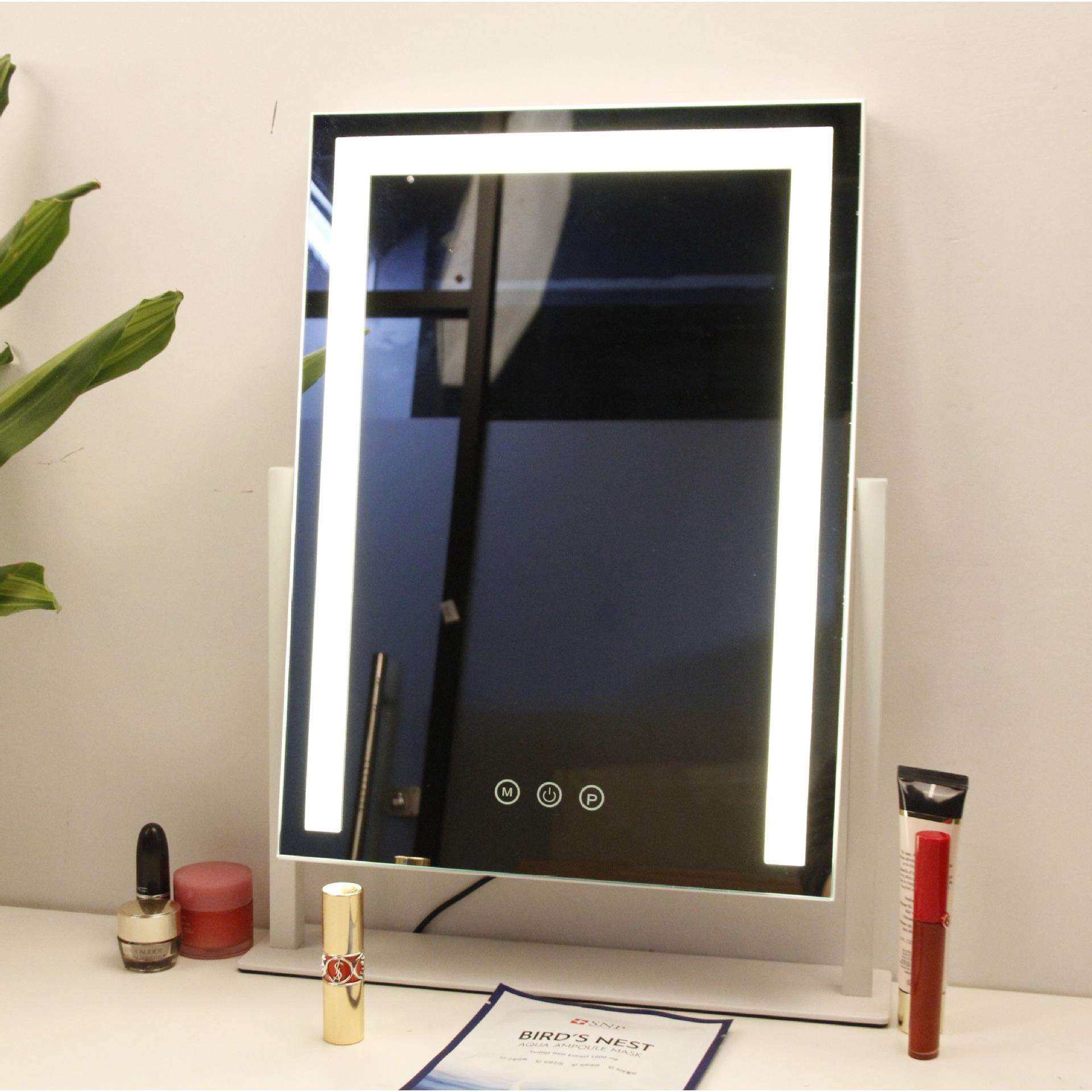 led化妆镜台式白色大号智能带灯桌面旋转补光美妆网红金属梳妆镜