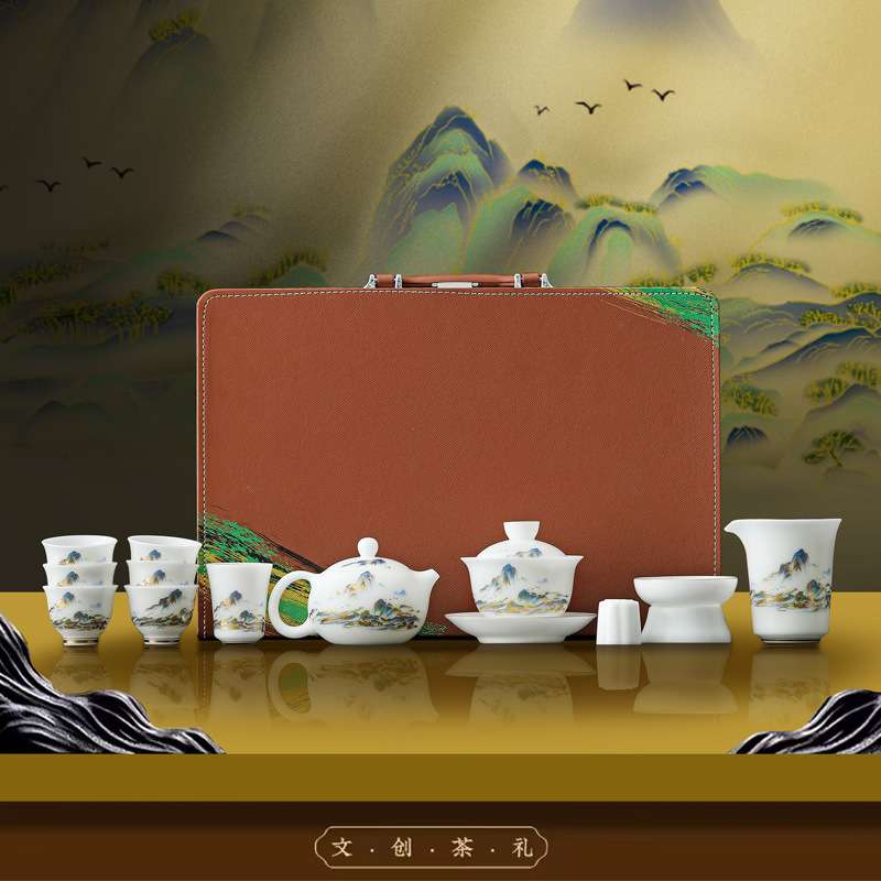 冰种玉瓷素烧茶具套装德化盖碗羊脂玉高档礼瓷千里江山茶具
